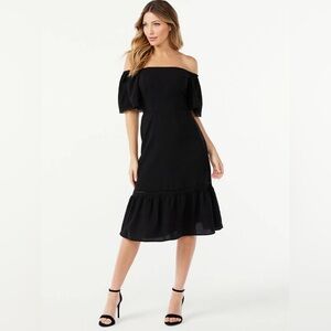 Sofia Vergara off-shoulder Midi Dress Black